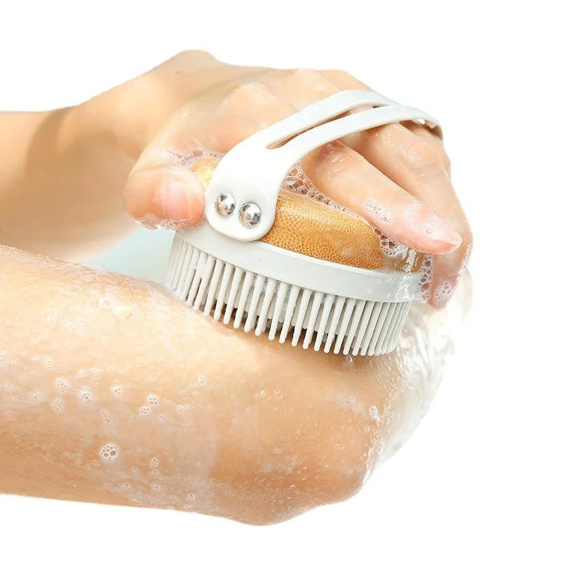 Bamboo Bath Brush Silicone Massage Brush Scrub Brush Shower Body Brush