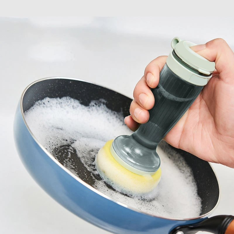 Pot Cleaner Push-Type Brush Kitchen Soap Dispensing Palm Brush