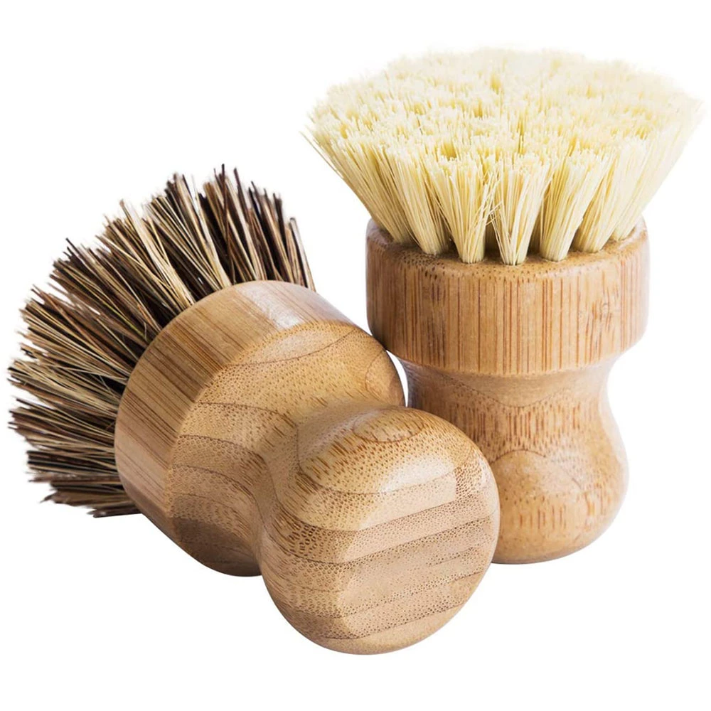 Amazon Hot Selling Creative Natural Eucalyptus Sisal Long Handle Wood Scrubber Cleaning Tool Pot Kitchen Multi-Function Brush