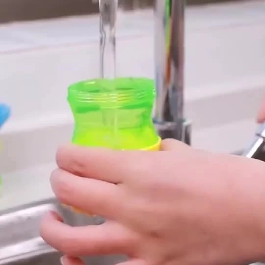 Household Kitchen Tools Plastic Liquid Soap Dispenser Pot Dish Cleaning Brush