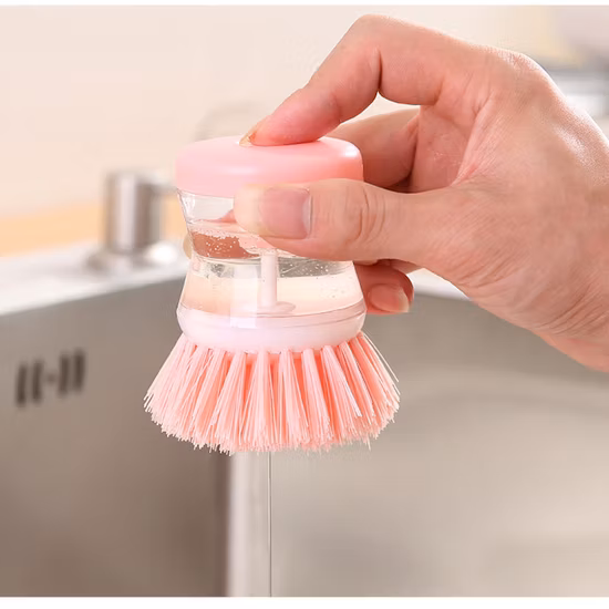 Household Kitchen Tools Plastic Liquid Soap Dispenser Pot Dish Cleaning Brush
