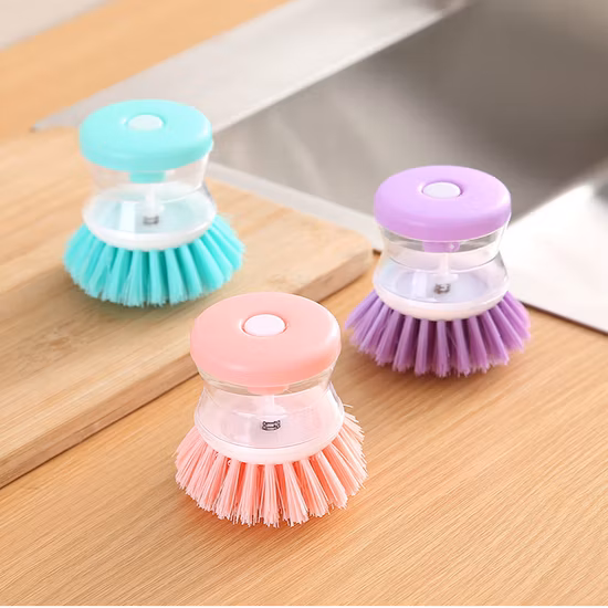 Household Kitchen Tools Plastic Liquid Soap Dispenser Pot Dish Cleaning Brush