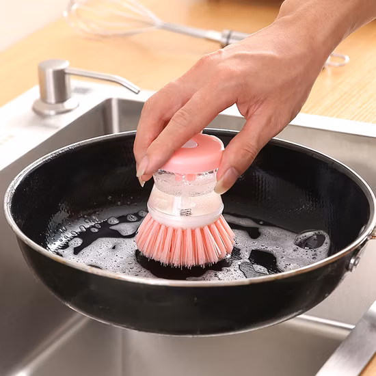 Household Kitchen Tools Plastic Liquid Soap Dispenser Pot Dish Cleaning Brush