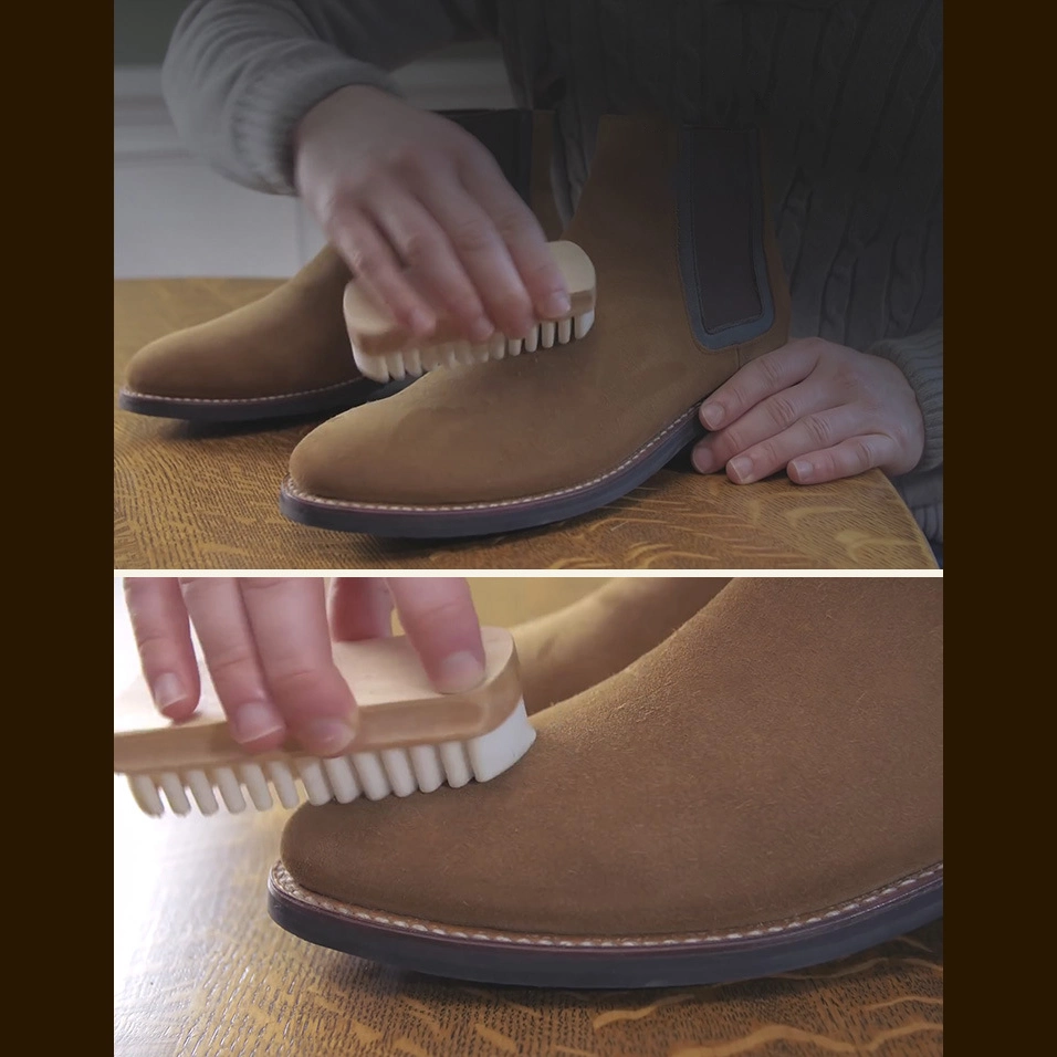 Natural Rubber Wooden Handle Shoe Cleaning Brush for Leather Suede Shoes