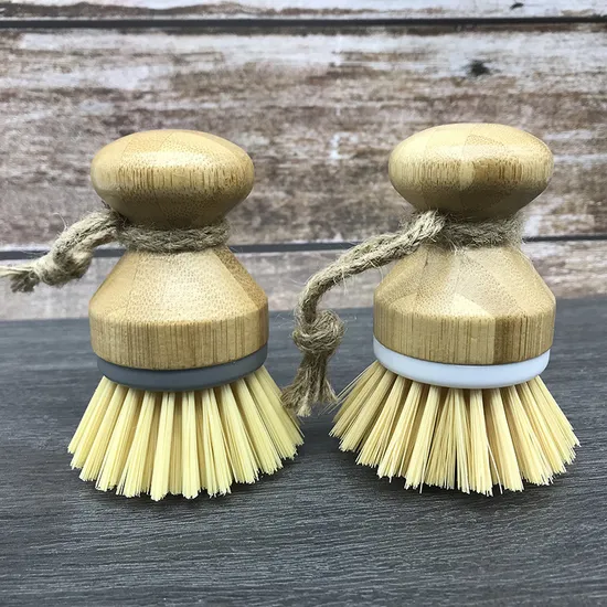Bamboo Sisal Brush Round Mini Pot Brush Kitchen Sink Wash Dishes Pan Vegetable Brush 