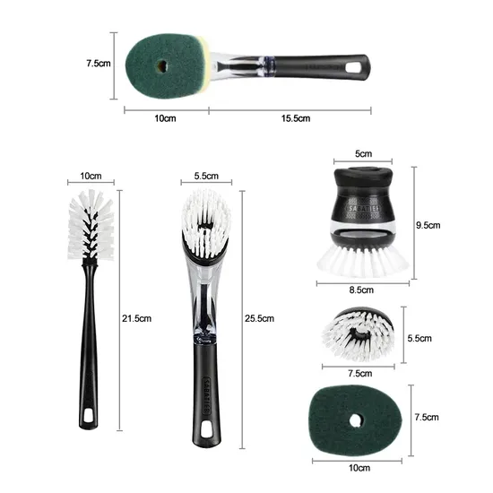 Jesun Plastic Kitchen Cleaning Brush 2 in 1 Long Handle Cleaning Brush with Sponge Dispenser PP Dish Washing Brush