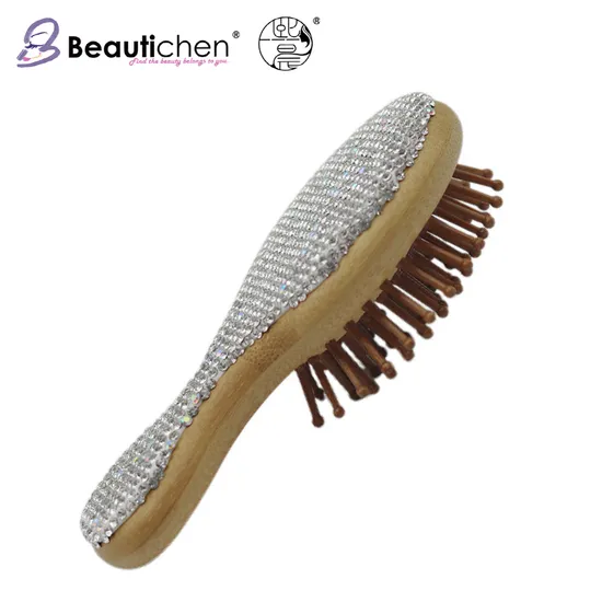 Bling Bling Wooden Kids Hair Brush with Diamonds for Detangling and Styling 