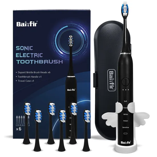Electric Toothbrush for Adults and Kids with 6 Replacement Brush Heads Travel Case 