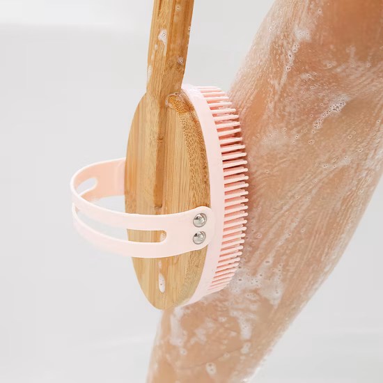 Bamboo Bath Brush Silicone Massage Brush Scrub Brush Shower Body Brush
