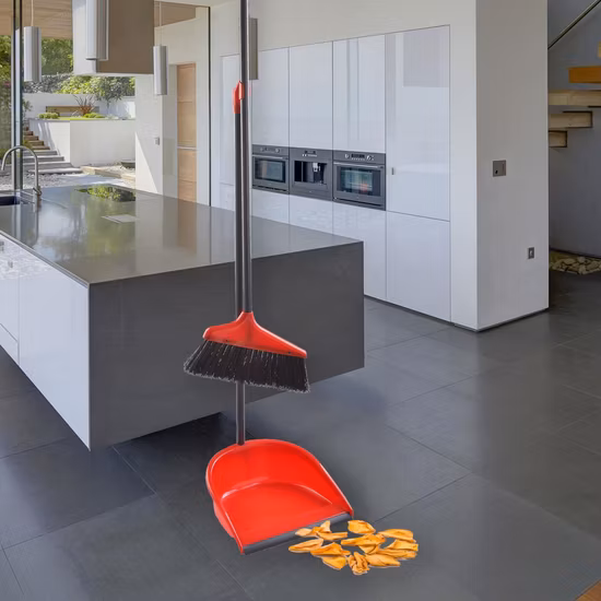 Quick Easy Upright Broom and Dustpan Set Sturdy Long Handled Broom Dustpan Combo Durable Kitchen, Lobby or Office Broom and Dust Pan Brush Perfect
