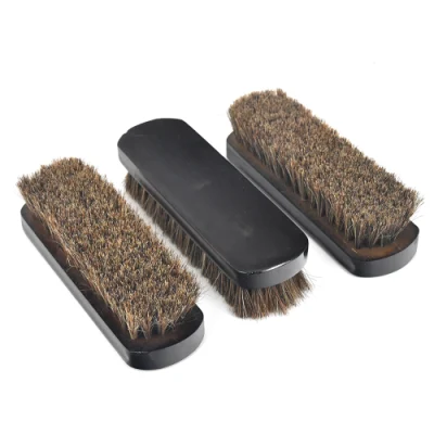 Custom Logo Premium Horsehair Shoe Brush Durable Wooden Shoe Cleaning Bristle Brushes for Cleaning