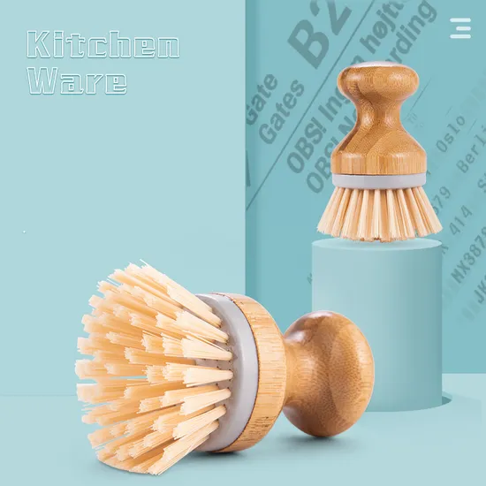 Wholesale High Quality Long Handle Bamboo Kitchen Dishwashing Brush Round Head Brush Set 