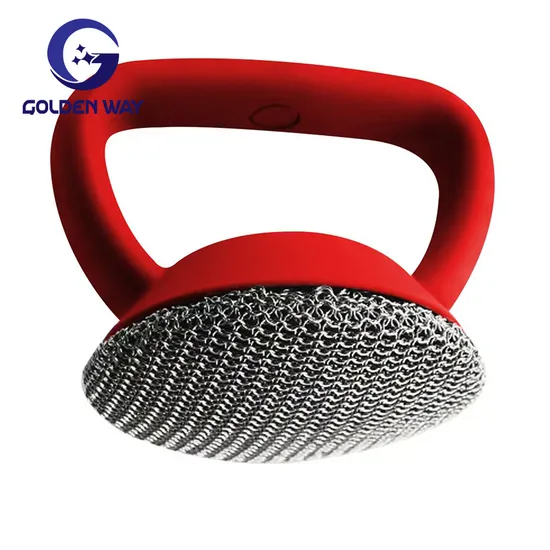 Kitchen Gadgets Easy Cleaning Cast Iron Cleaning Brush 316 Stainless Steel Chainmail Scrubber with Handle 